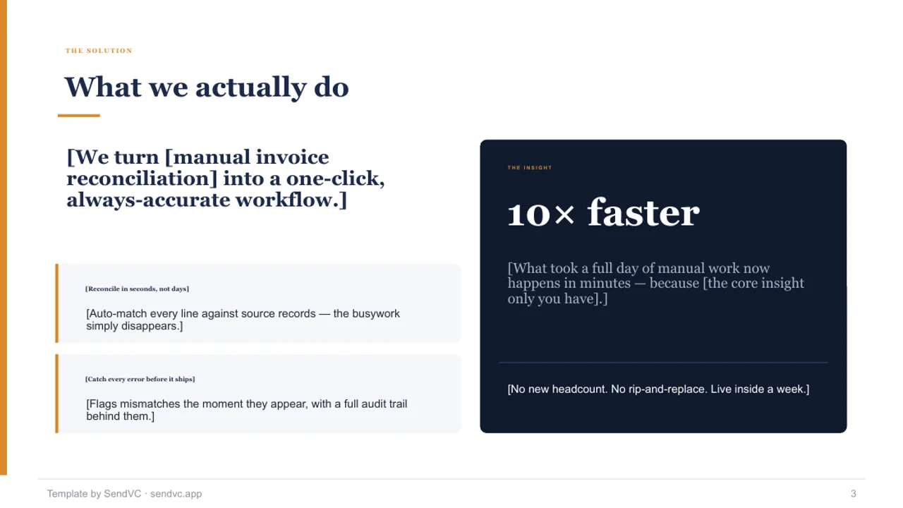 First Check — Pre-Seed Pitch Deck Template — slide 3