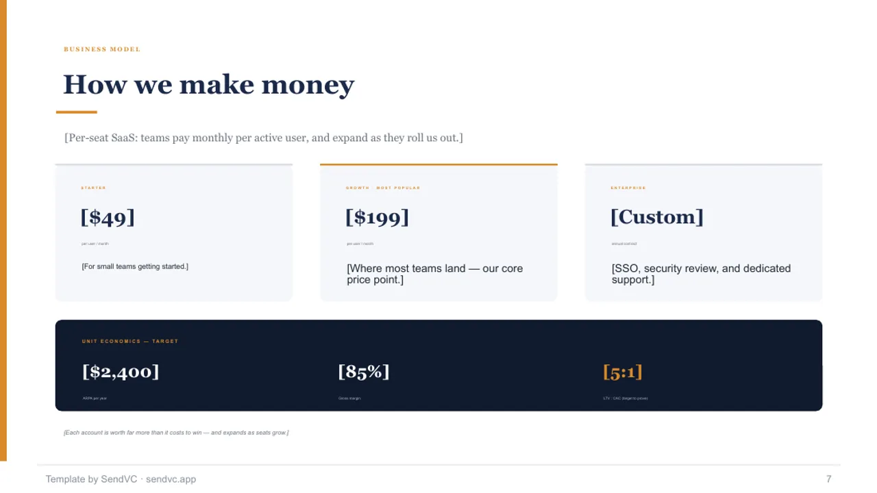 First Check — Pre-Seed Pitch Deck Template — slide 7