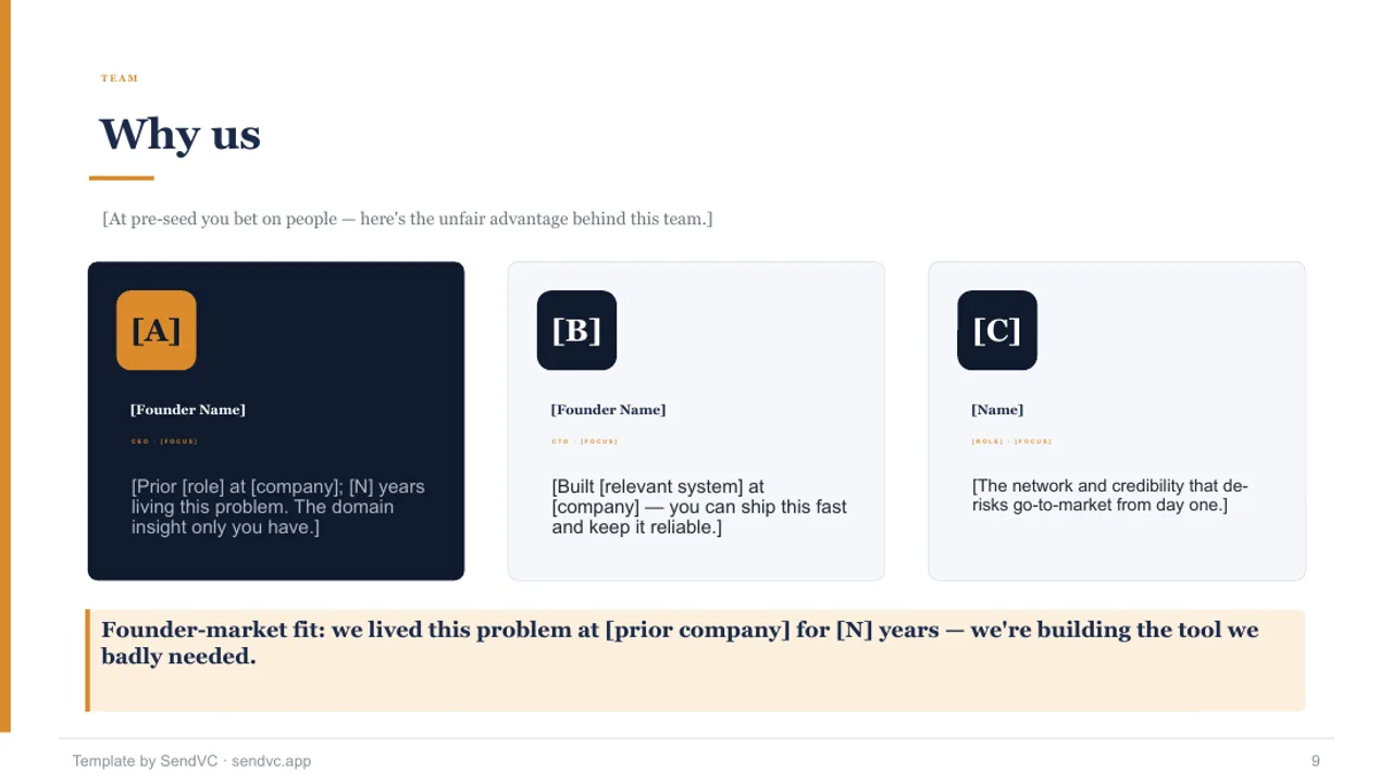 First Check — Pre-Seed Pitch Deck Template — slide 9